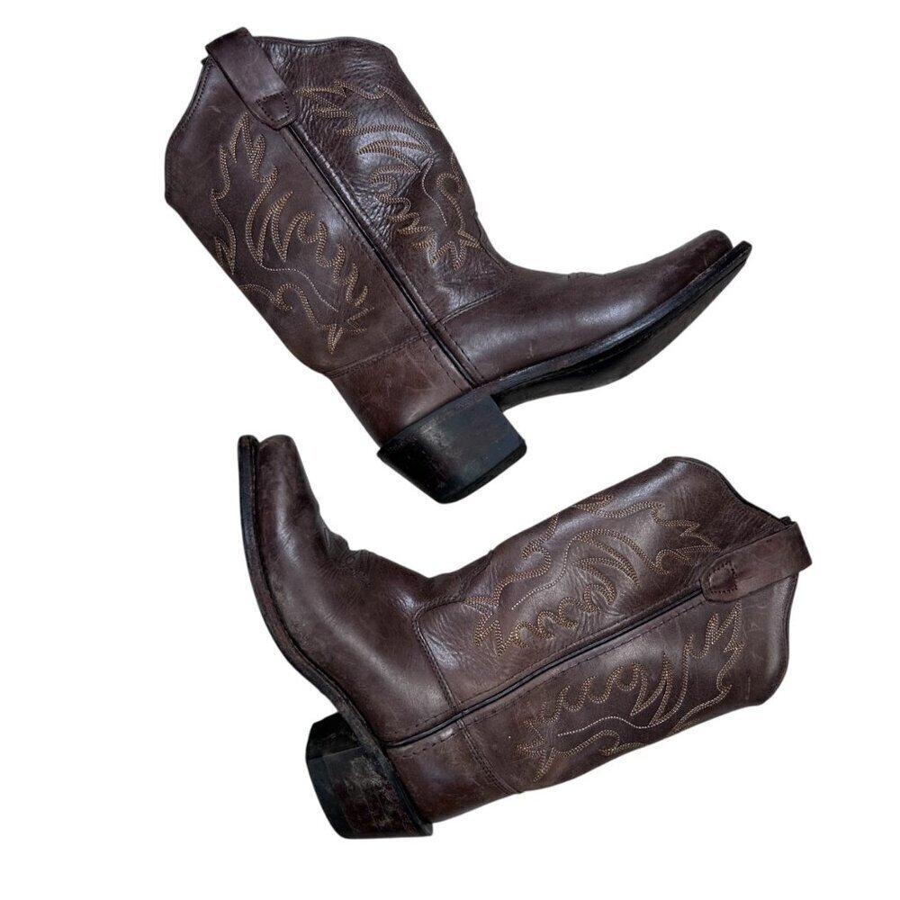 Old West Western Snip Toe Cowboy Boots 12.5D Kids Brown Outdoors